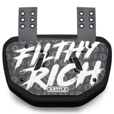 Battle Sports Novelty Football Back Plate  Hard Shell Lower Back Protector with Contoured Foam for High-Impact Protection - Adult, Filthy Rich, Black