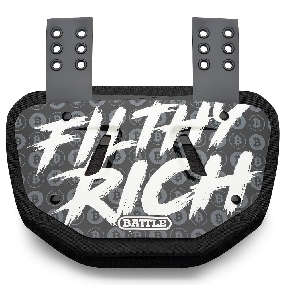 Battle Sports Novelty Football Back Plate Hard Shell Lower Back Protector with Contoured Foam for High-Impact Protection - Adult, Filthy Rich, Black
