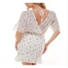 TRIXXI Womens White Smocked Ruffled Floral Elbow Sleeve Surplice Neckline Short Party Fit + Flare Dress L view 2
