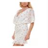 TRIXXI Womens White Smocked Ruffled Floral Elbow Sleeve Surplice Neckline Short Party Fit + Flare Dress L view 3