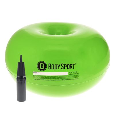 Body Sport Donut Ball, Green, 21 in. x 11.8 in.  Durable, Inflatable Exercise Ball for Balance & Stability Training, Yoga, & Pilates Workouts  Use in Home, Office, Gym, or Classroom Seating