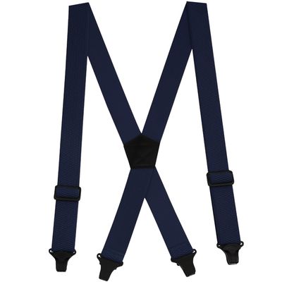 Buyless Fashion Heavy Duty Suspenders for Men - 48" Adjustable Straps 1 1/2" - X Back with Black Plastic Clips - 5147-Navy