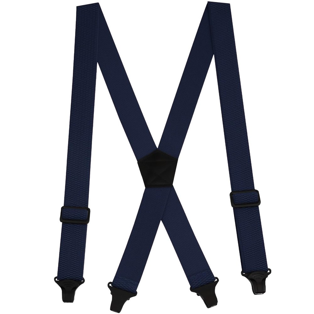 Buyless Fashion Heavy Duty Suspenders for Men - 48" Adjustable Straps 1 1/2" - X Back with Black Plastic Clips - 5147-Navy