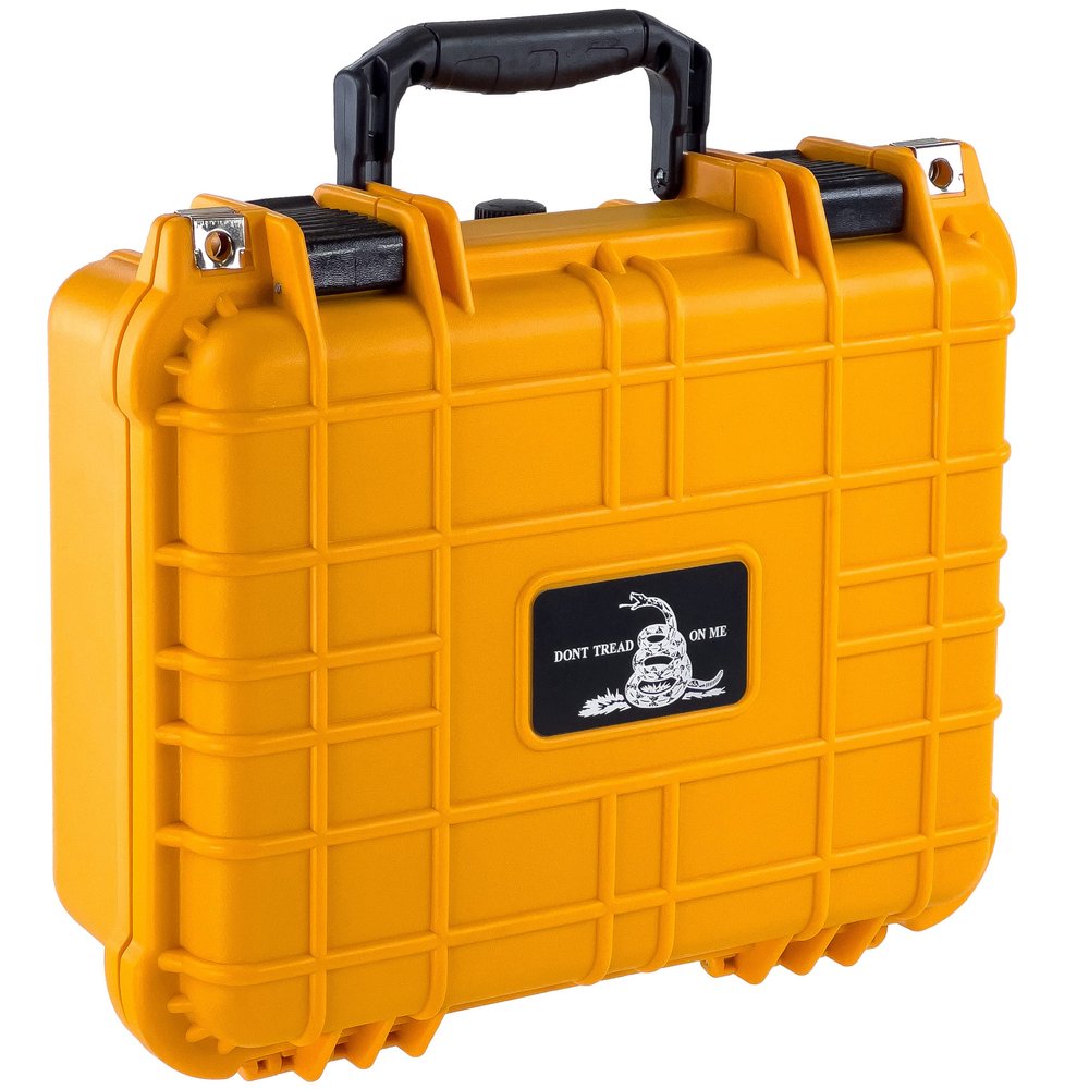 Eylar Don't Tread On Me Hard Pistol Case 13.37 Inch 11.62 Inch 6 Inch (Yellow, Standard 2-4 Gun)