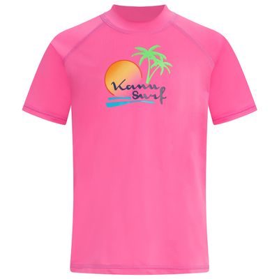 Kanu Surf Girls, Jade Rash Guard UPF 50+ Sun Protection Short Sleeve Swim Shirt, Sunset Neon Pink, 12