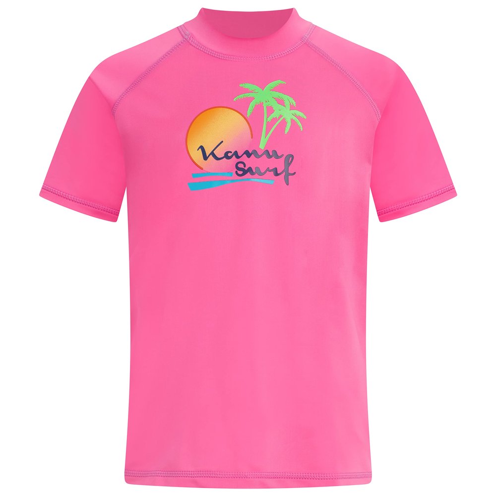 Kanu Surf Girls, Jade Rash Guard UPF 50+ Sun Protection Short Sleeve Swim Shirt, Sunset Neon Pink, 12