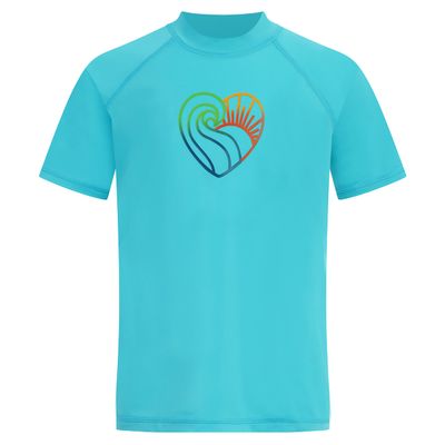Kanu Surf Girls, Jade Rash Guard UPF 50+ Sun Protection Short Sleeve Swim Shirt, Sun-up Aqua, 8