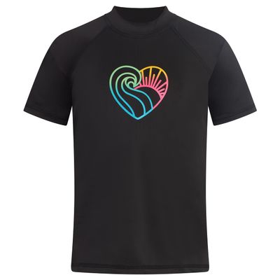 Kanu Surf Girls, Jade Rash Guard UPF 50+ Sun Protection Short Sleeve Swim Shirt, Sun-up Black, 4T