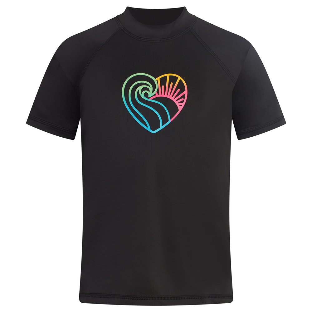 Kanu Surf Girls, Jade Rash Guard UPF 50+ Sun Protection Short Sleeve Swim Shirt, Sun-up Black, 4T