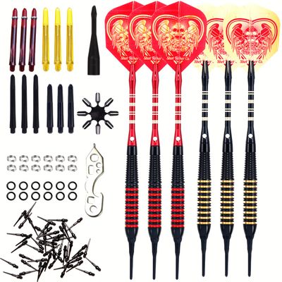 SHOT TAKER CO. EST. 2017 Soft Tip Darts Set - Professional Darts with Customizable Configuration, Aluminum & Plastic Shafts, O-Rings, Flights, Dart Tool, 50PC Extra 2BA Tips (19g-Red A-STC10441)