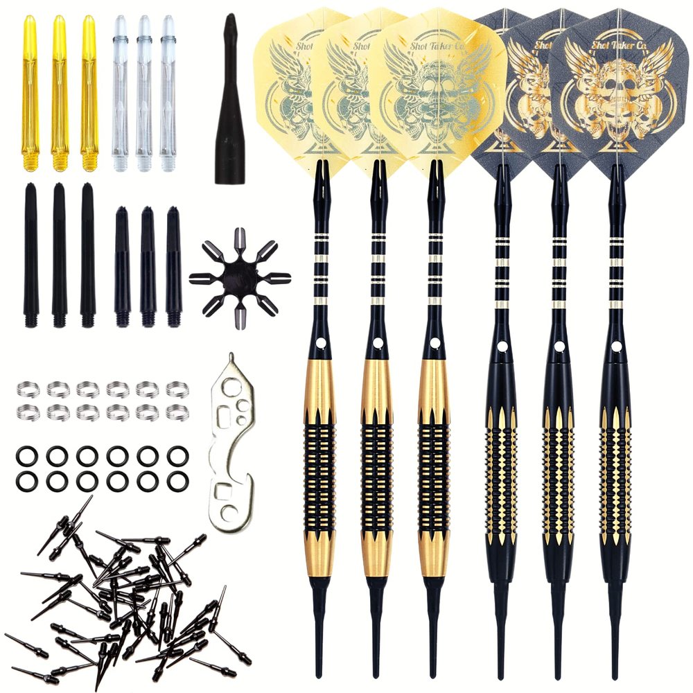 SHOT TAKER CO. EST. 2017 Soft Tip Darts Set - Professional Darts with Customizable Configuration, Aluminum & Plastic Shafts, O-Rings, Flights, Dart Tool, 50PC Extra 2BA Tips (18g-Grey D-STC10444)