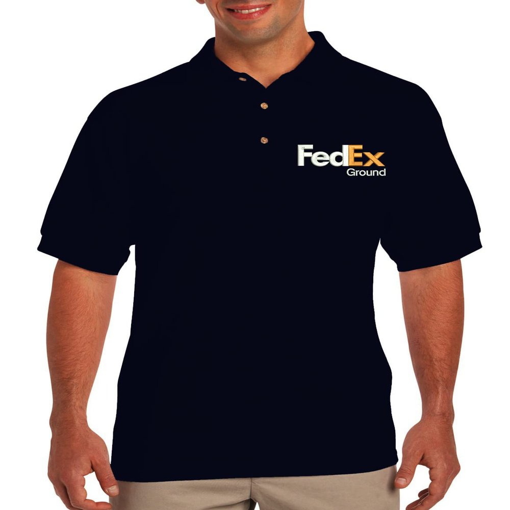 ALLNTRENDS FedEx Men's Polo T Shirt Embroidered FedEx Ground Apparel (M, White Orange Print)