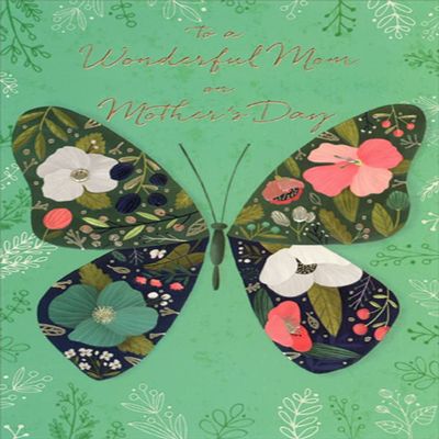 Pictura Large Butterfly with Flowered Wings on Green Mother's Day Card