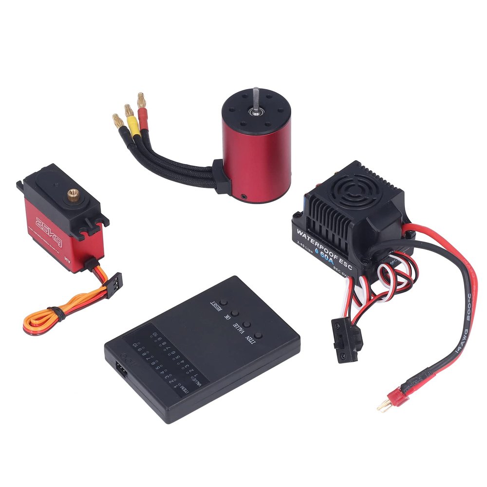 VGEBY Brushless Motor, S3650 3100KV Brushless Motor Kit with 60A ESC Programming Card 25KG Metal Steering Gear