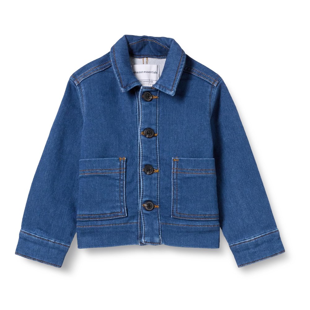 Amazon Essentials Unisex Kids' Relaxed Fit Denim Chore Jacket, Medium Indigo Wash, Large