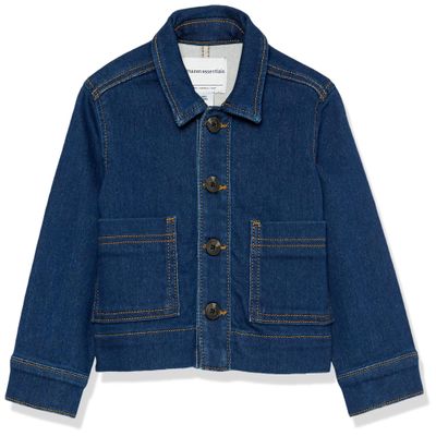 Amazon Essentials Unisex Toddlers' Relaxed-Fit Denim Chore Jacket Outerwear, Dark Indigo Wash, 2T