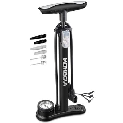 MOHEGIA Bike Floor Pump with Gauge,Air Bicycle Pump Inflator with High Pressure 160 PSI,Fits Schrader and Presta Valve