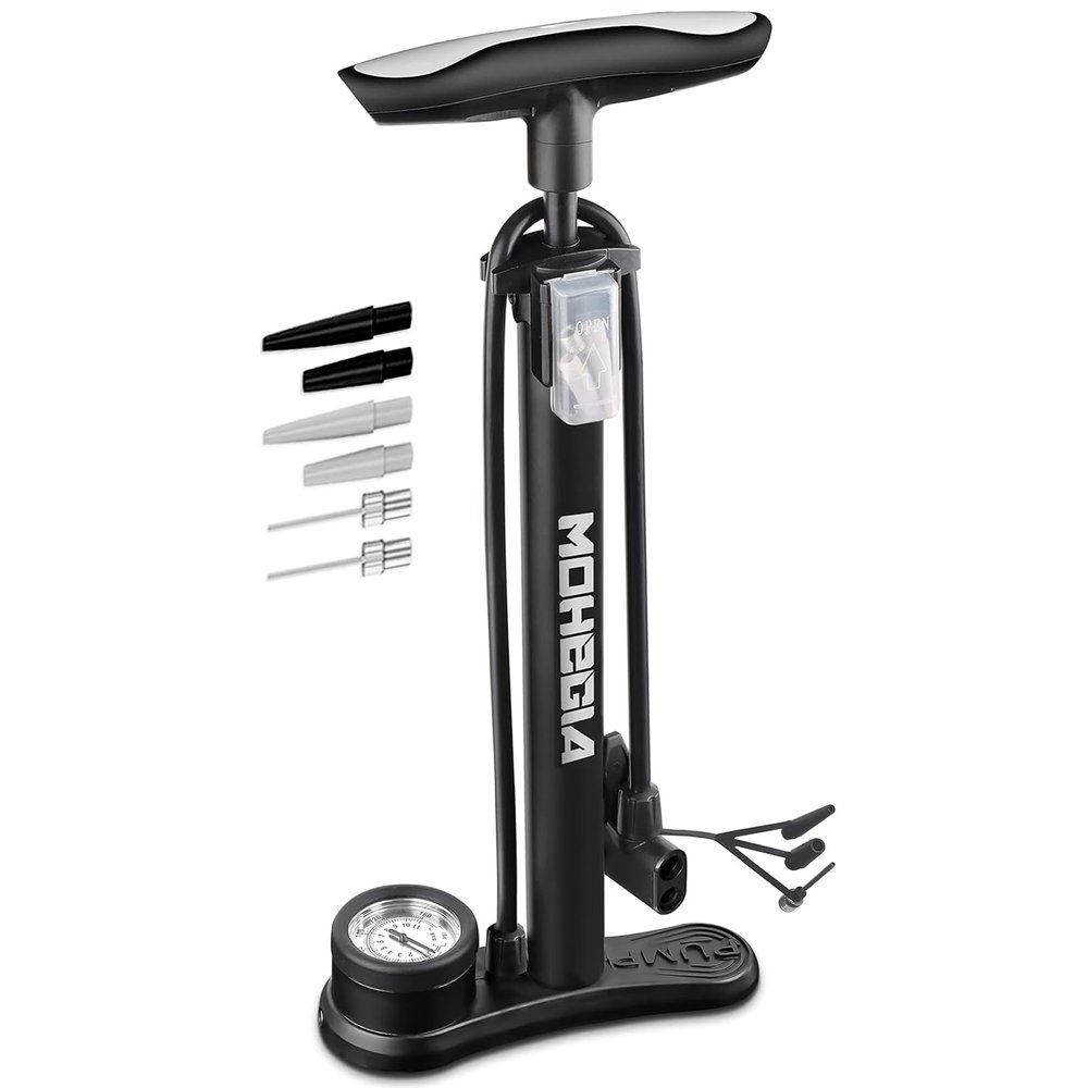MOHEGIA Bike Floor Pump with Gauge,Air Bicycle Pump Inflator with High Pressure 160 PSI,Fits Schrader and Presta Valve