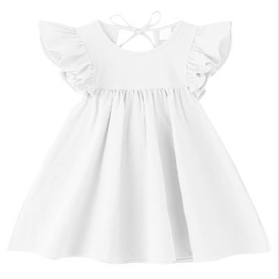 Dutebare Toddler Girl Dress Cotton Linen Halter Ruffle Sleeveless Dresses Kids Casual Summer Sundress White 120