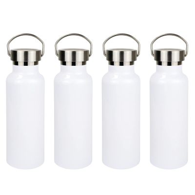MAIKESUB 4 Pcs 20oz Sublimation Stainless Steel Sports Water Bottle Double Wall Insulated Bottle with Handle and Leak-Proof Lid for Cyclists Runners Hikers Gift (White)