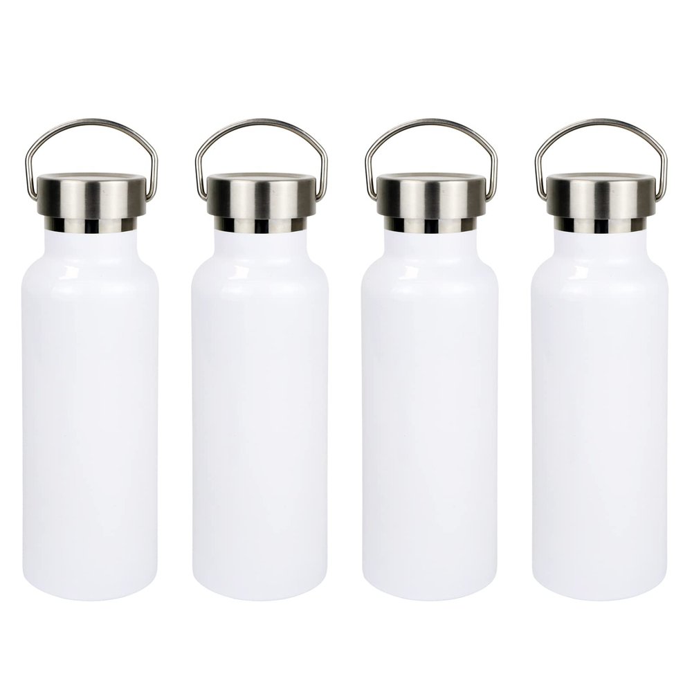 MAIKESUB 4 Pcs 20oz Sublimation Stainless Steel Sports Water Bottle Double Wall Insulated Bottle with Handle and Leak-Proof Lid for Cyclists Runners Hikers Gift (White)