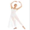 Sywiyi Womens Lyrical Asymmetrical Mesh Split Dress Spaghetti Strap Leotard Dress Ballet Dance Costumes White X-Large view 2