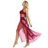 Sywiyi Womens Lyrical Asymmetrical Mesh Split Dress Spaghetti Strap Leotard Dress Ballet Dance Costumes Wine Red X-Small view 1