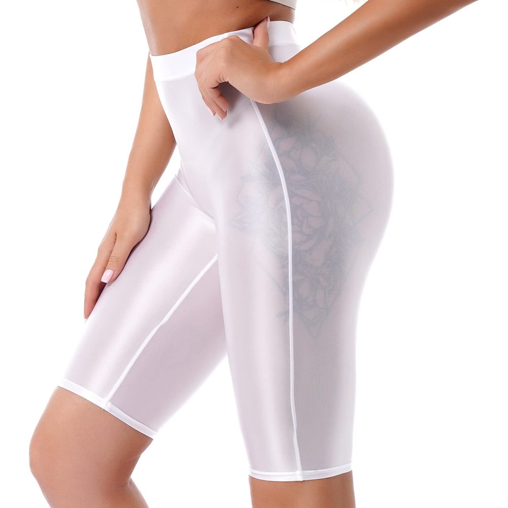 ACSUSS Women Plain Sports Gym Cycling Skinny Fit High Waist Shorts Solid Stretchy Short Pants White Medium