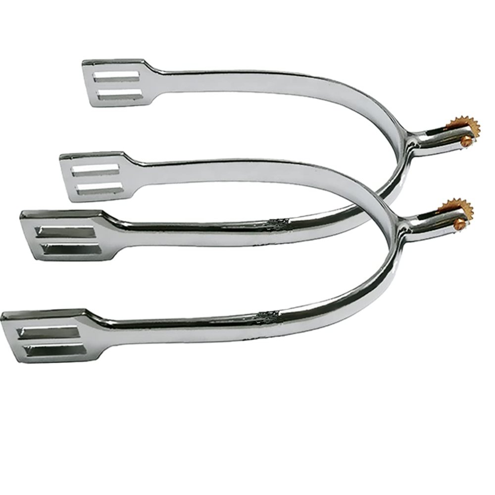 UNISTRENGH Zinc Alloy Western Spurs English Equestrian Spurs for Mens with Copper Gears and PP Spur Straps (for Men, Silver)