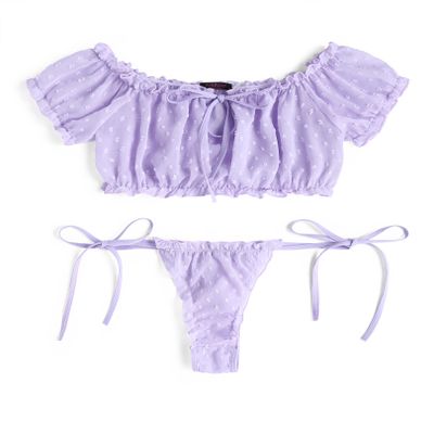 Avidlove Bra and Panty Set Cute & Sexy Chiffon Ruffle Lingerie Set Mesh Babydoll Chemise Lavender S