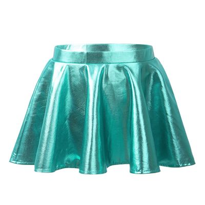RUNQHUI Kids Girls Shiny Metallic Pleated Skirt with Built-in Shorts for Ballet Jazz Dancewear Pleated Skater Skirts Lake_Green 8 Years