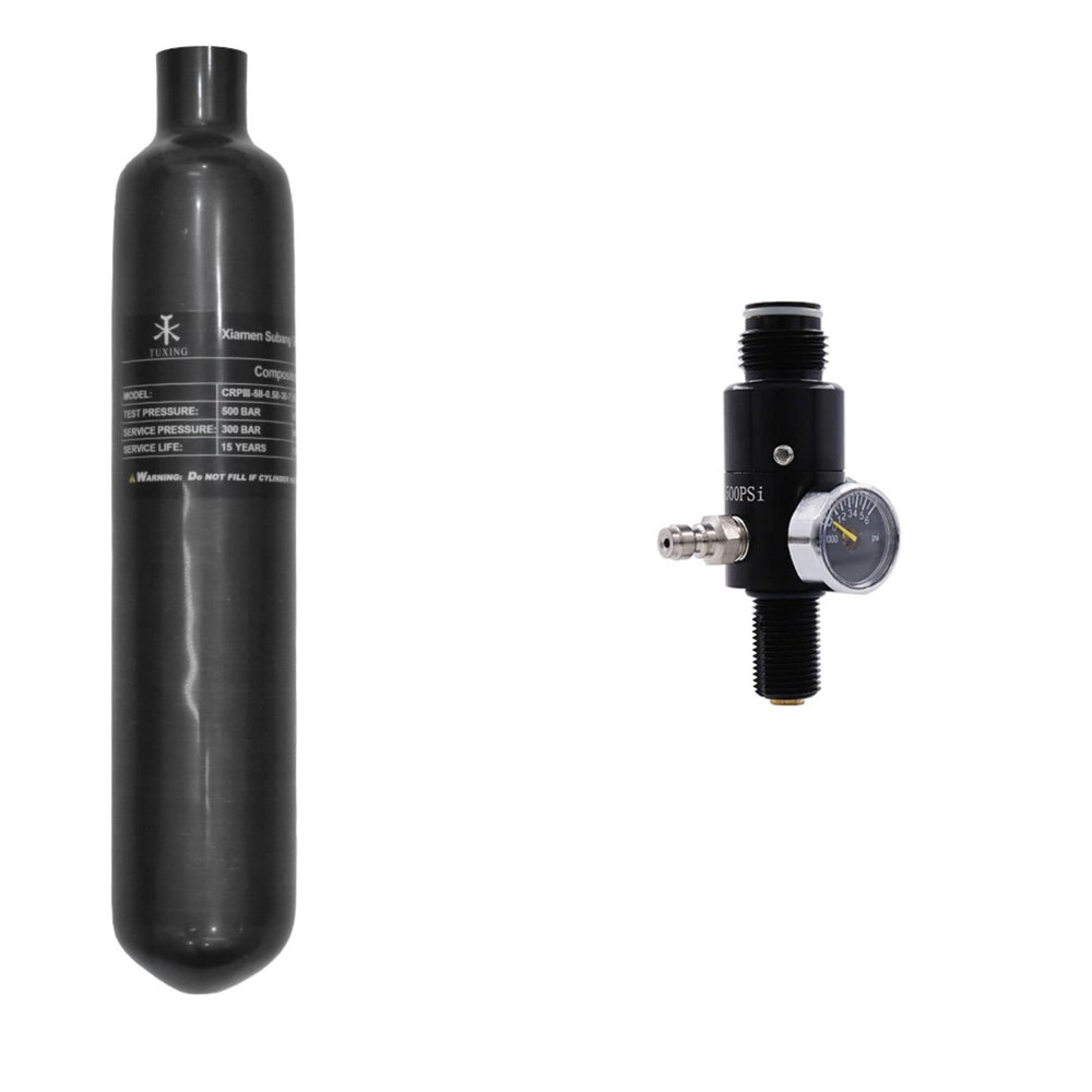 TUXING Carbon Fiber PCP Paintball Tank 0.58L 4500psi CE Approved Composite Cylinder with Paintball Regulator Valve Regulator Gauge Output Pressure:1800psi-M18*1.5