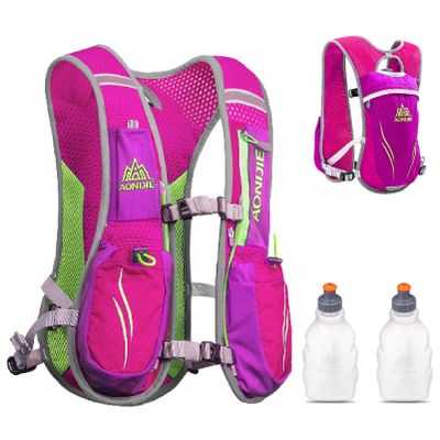 YAPJEB Running Hydration Vest, Hiking Backpack with 2 pcs 250 ML Water Bottle Gear, Reflective Bag Accessories for Trail Marathon Jogging Cycling for Women Men(Rose Red)