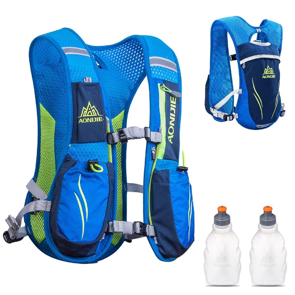 YAPJEB Running Hydration Vest, Hiking Backpack with 2 pcs 250 ML Water Bottle Gear, Reflective Bag Accessories for Trail Marathon Jogging Cycling for Women Men(Blue)