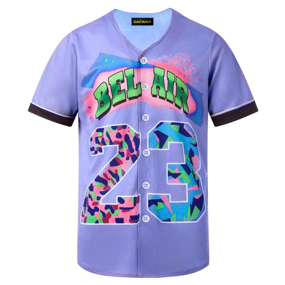 PEETITI Mens/Womens 90s Throwback Theme Birthday Party Baseball Jersey Short Sleeve 23 Button Down Tunic Tops Shirts PP002-#23 Lavender-M