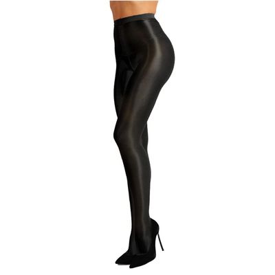 Yihuimin Women's Shiny Glossy High Waist Tights Opaque Pantyhose Yoga Sports Pants Leggings C&Black One Size