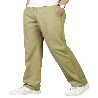 OCHENTA Men's Elastic Waist Baggy Pull On Casual Work Pants Relaxed Straight Leg Slacks Khaki 34