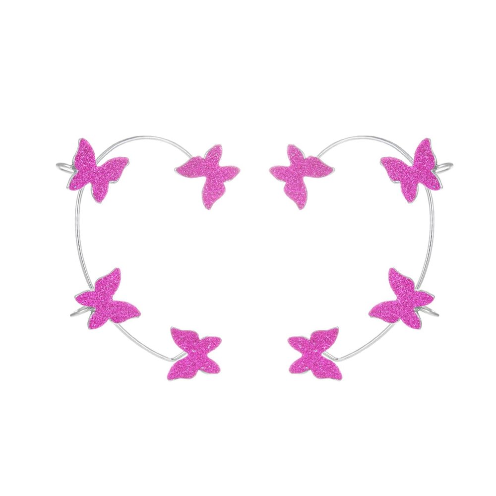 1 Pair Glitter Butterfly Cuff Earrings Zirconia Crystal No Piercing Fake Adjustable Ear Cuff Clip Wrap Around for Women Wrap Crawler Jewelry-Rose