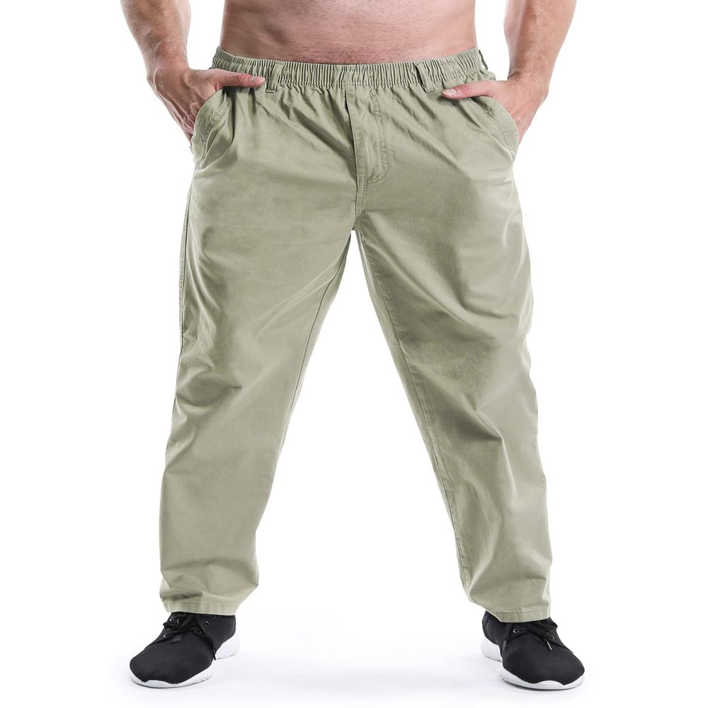 Men's Lightweight Casual Pants Elastic Waist Pull On Work Travel Boys Husky Pants Light Grey 30
