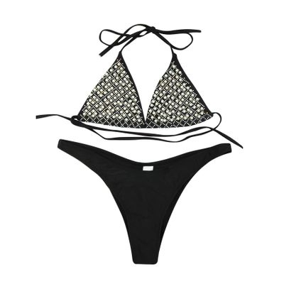 Women 2 Piece Shiny Diamond Crystal Bathing Suit Bikini Sexy Push Up Swimwear for Party Rave Clubwear