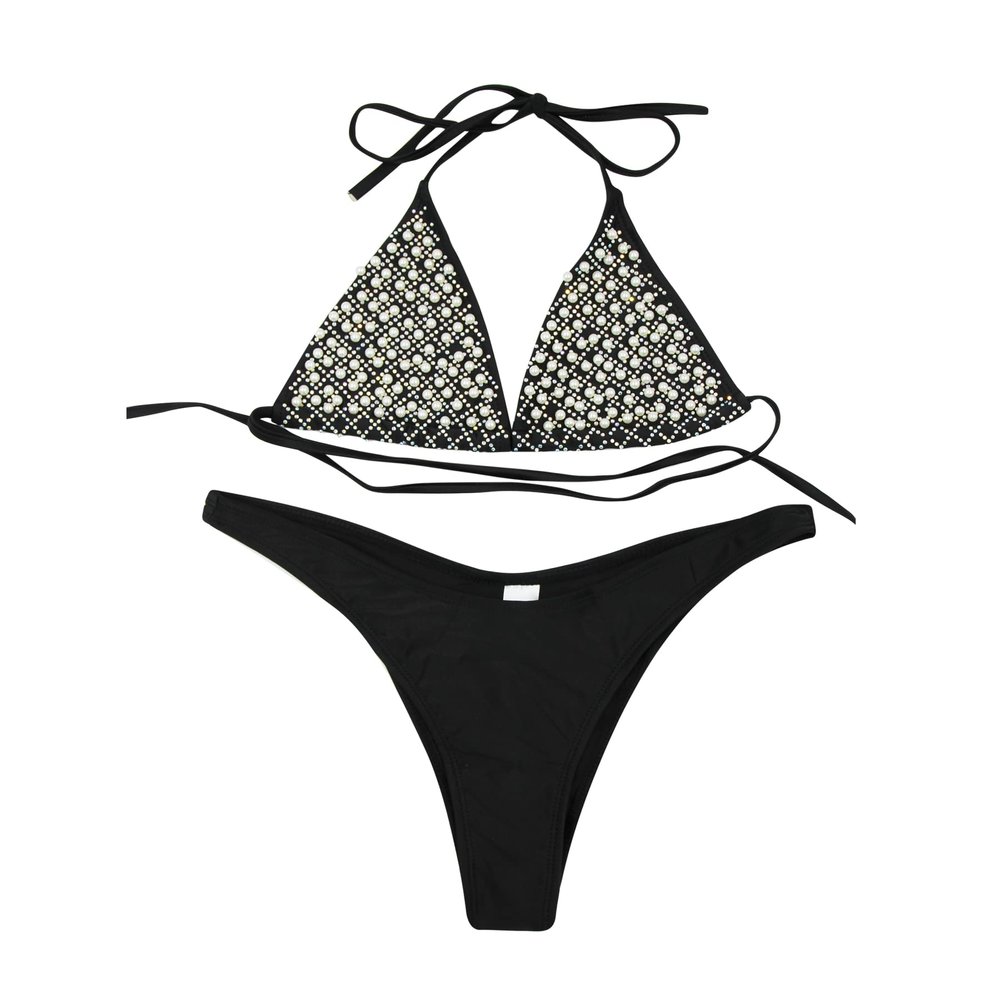 Women 2 Piece Shiny Diamond Crystal Bathing Suit Bikini Sexy Push Up Swimwear for Party Rave Clubwear