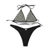 Women 2 Piece Shiny Diamond Crystal Bathing Suit Bikini Sexy Push Up Swimwear for Party Rave Clubwear view 1