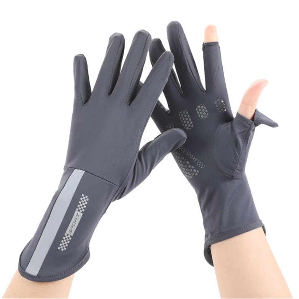 RUIXIA Mens Women Driving Gloves Summer UV Sun Protection Gloves Non-Slip Touchscreen Ice-Silk Sunblock Gloves for Cycling Riding, Extended Dark Grey, One Size