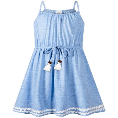Bonny Billy Big Girls Spaghetti Straps Solid Cotton Kid Beach Dress 10-11 Years Light Blue