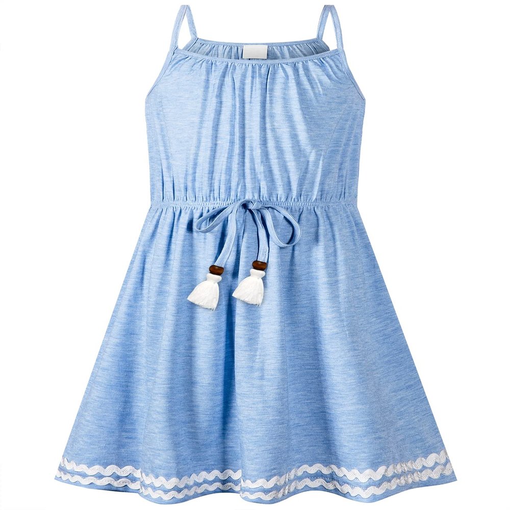 Bonny Billy Big Girls Spaghetti Straps Solid Cotton Kid Beach Dress 10-11 Years Light Blue