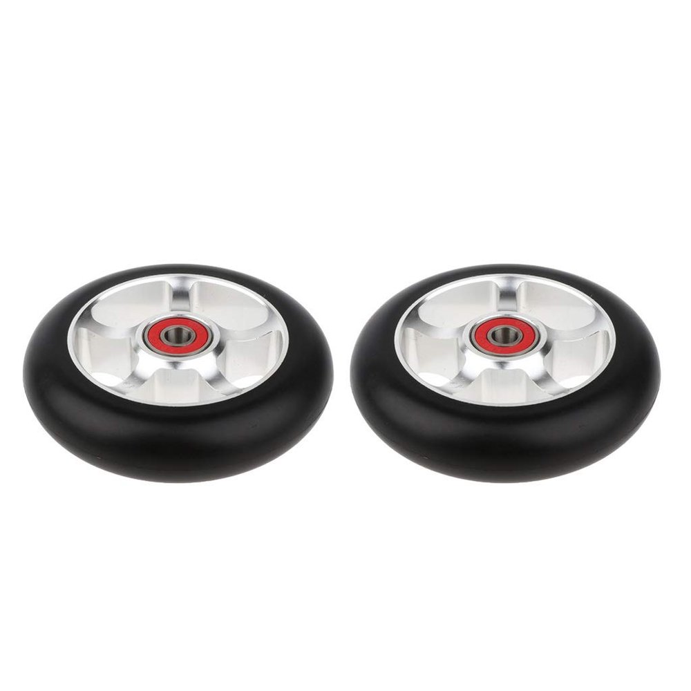 LINFFSTR 2pcs 100mm Scooter Wheels Pair Aluminum Alloy Stunt Scooter Wheels Smooth Bearing Installed Kick Scooter Wheels Set Scooter Replacement Wheels (Color : Silver)