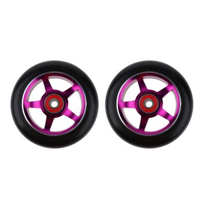 LINFFSTR 2pcs 100mm Kick Scooter Wheels Set Scooter Replacement Wheels Push/Kick/Stunt Scooter Wheels with Bearings Aluminum Alloy Core Fits Most Setups (Color : Purple)