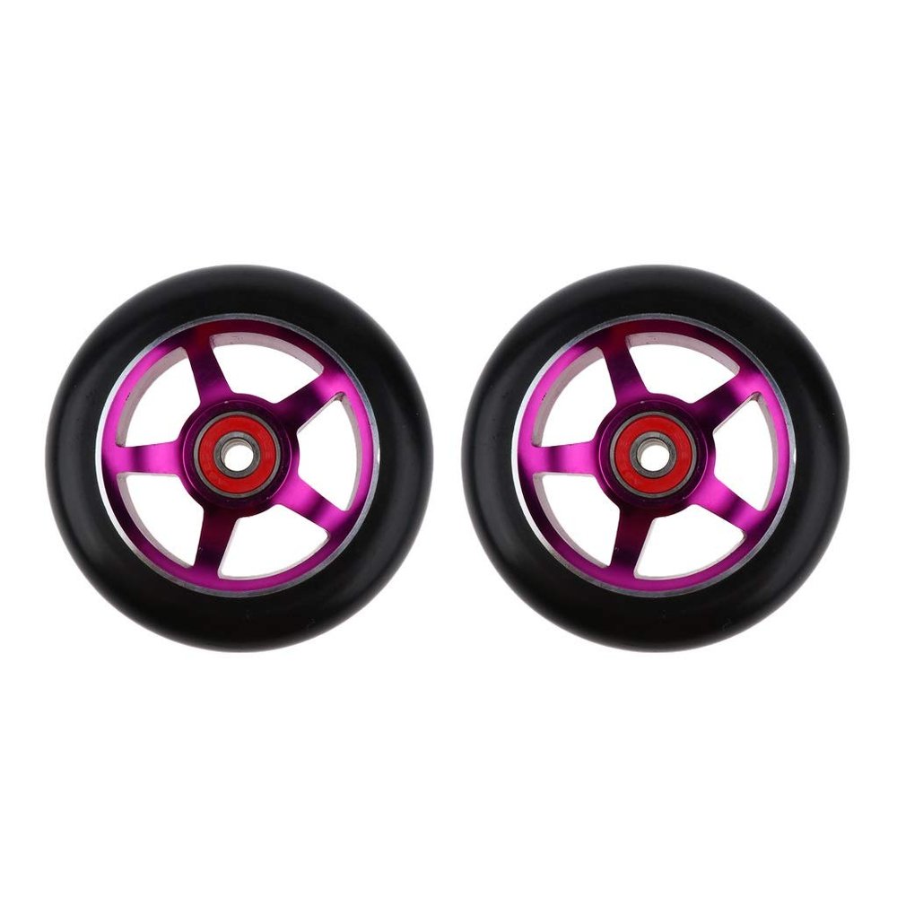 LINFFSTR 2pcs 100mm Kick Scooter Wheels Set Scooter Replacement Wheels Push/Kick/Stunt Scooter Wheels with Bearings Aluminum Alloy Core Fits Most Setups (Color : Purple)