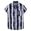 QWENTMTNTY Mens Button Up Shirts Short Sleeve Vertical Stripe Summer V Neck Top Fashion Hippie Casual Contrast Poplin Shirt A-Gray view 1