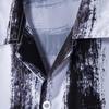 QWENTMTNTY Mens Button Up Shirts Short Sleeve Vertical Stripe Summer V Neck Top Fashion Hippie Casual Contrast Poplin Shirt A-Gray view 3